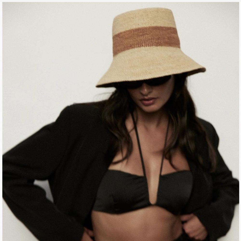 Janessa Leone Monti Straw Two Toned Bucket Hat